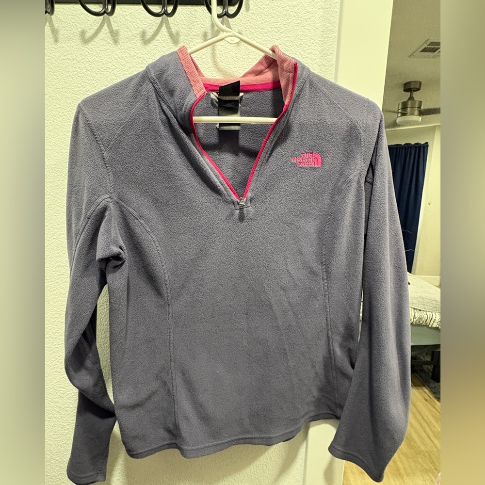 The North Face Women's Gray/ Purple Fleece Pullover with Pink Accents